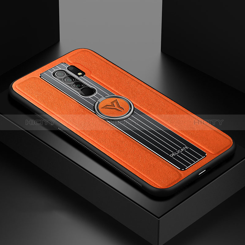 Coque Silicone Gel Motif Cuir Housse Etui avec Magnetique FL1 pour Xiaomi Redmi 9 Orange Plus