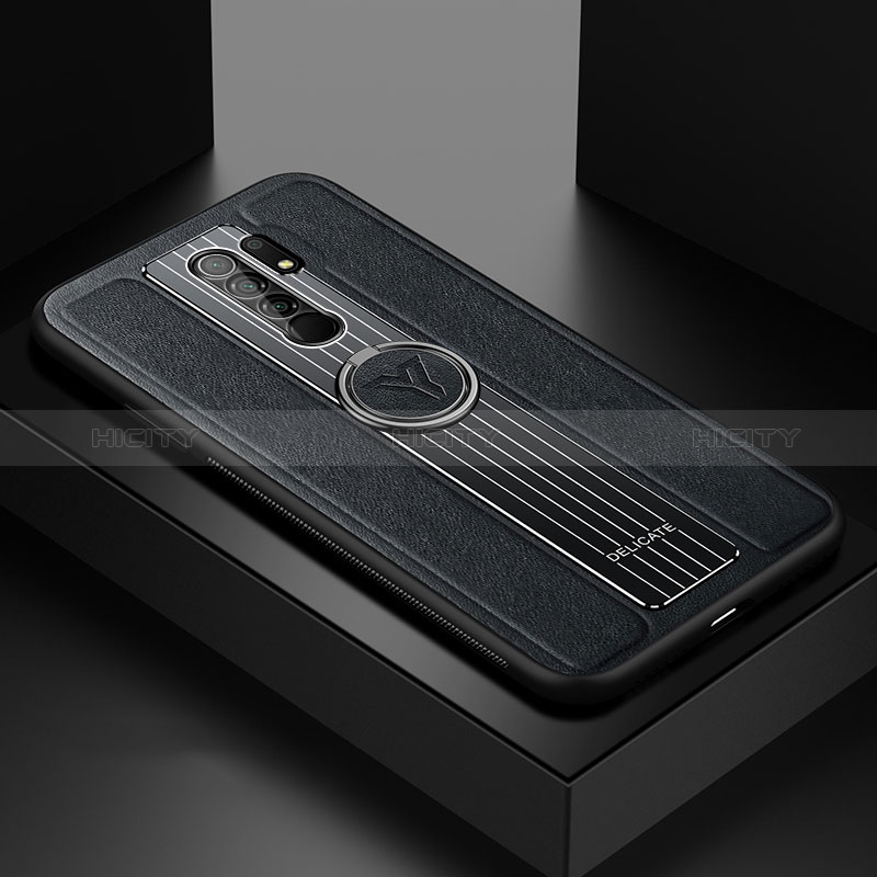 Coque Silicone Gel Motif Cuir Housse Etui avec Magnetique FL1 pour Xiaomi Redmi 9 Prime India Noir Plus