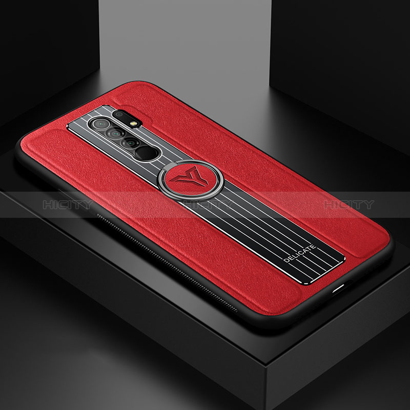 Coque Silicone Gel Motif Cuir Housse Etui avec Magnetique FL1 pour Xiaomi Redmi 9 Prime India Rouge Plus