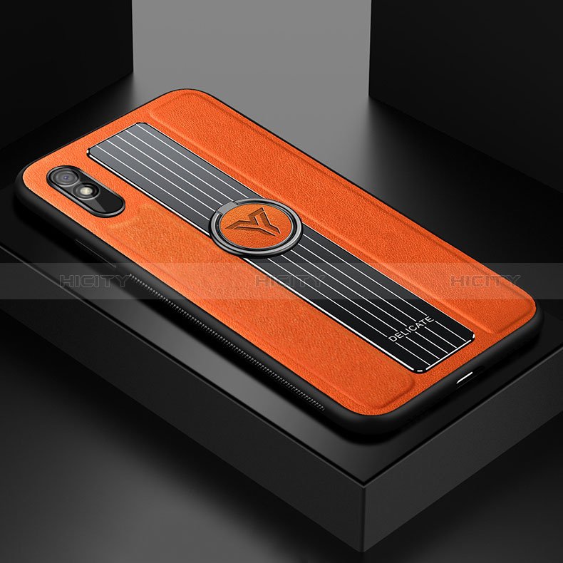 Coque Silicone Gel Motif Cuir Housse Etui avec Magnetique FL1 pour Xiaomi Redmi 9A Orange Plus