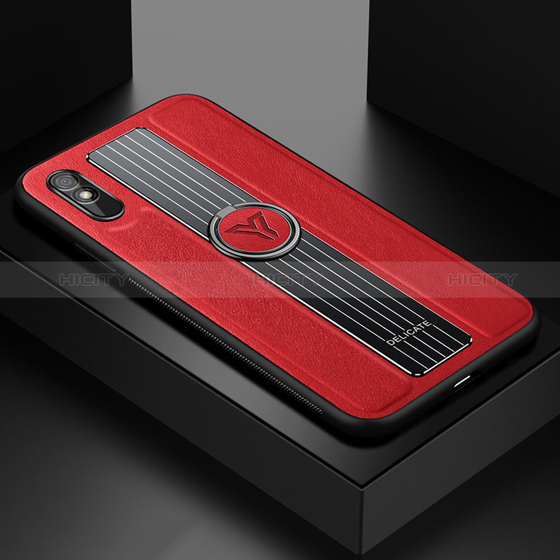 Coque Silicone Gel Motif Cuir Housse Etui avec Magnetique FL1 pour Xiaomi Redmi 9i Rouge Plus