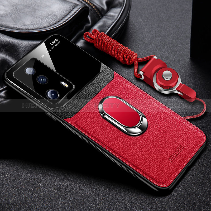 Coque Silicone Gel Motif Cuir Housse Etui avec Magnetique FL2 pour Xiaomi Civi 2 5G Rouge Plus