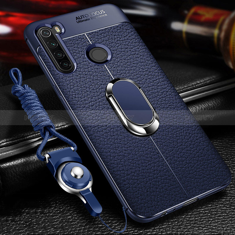 Coque Silicone Gel Motif Cuir Housse Etui avec Magnetique K01 pour Xiaomi Redmi Note 8 (2021) Bleu Plus