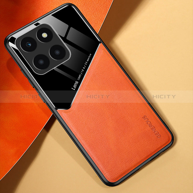 Coque Silicone Gel Motif Cuir Housse Etui avec Magnetique pour Huawei Honor X6a Orange Plus