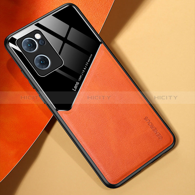 Coque Silicone Gel Motif Cuir Housse Etui avec Magnetique pour OnePlus Nord CE 2 5G Orange Plus