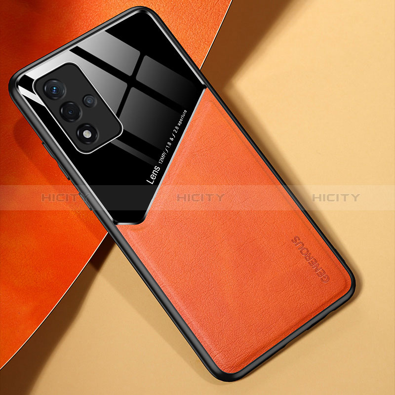 Coque Silicone Gel Motif Cuir Housse Etui avec Magnetique pour Oppo A93s 5G Orange Plus