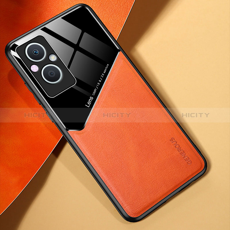 Coque Silicone Gel Motif Cuir Housse Etui avec Magnetique pour Oppo A96 5G Orange Plus