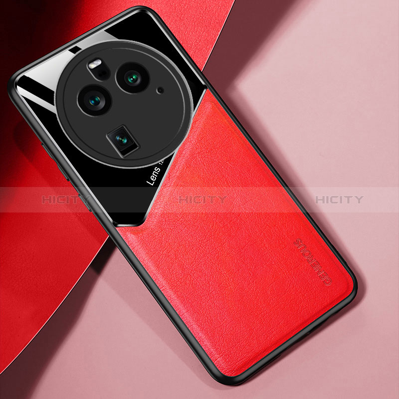 Coque Silicone Gel Motif Cuir Housse Etui avec Magnetique pour Oppo Find X6 5G Rouge Plus