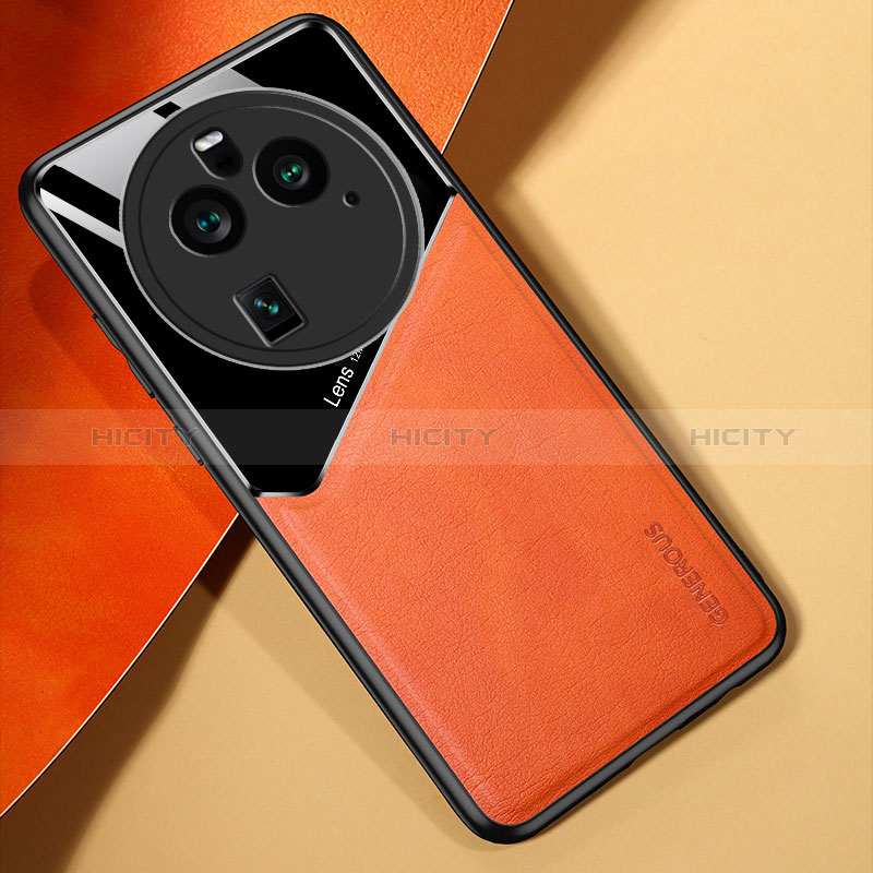 Coque Silicone Gel Motif Cuir Housse Etui avec Magnetique pour Oppo Find X6 Pro 5G Orange Plus