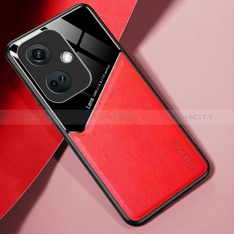 Coque Silicone Gel Motif Cuir Housse Etui avec Magnetique pour Oppo K11 5G Rouge Plus