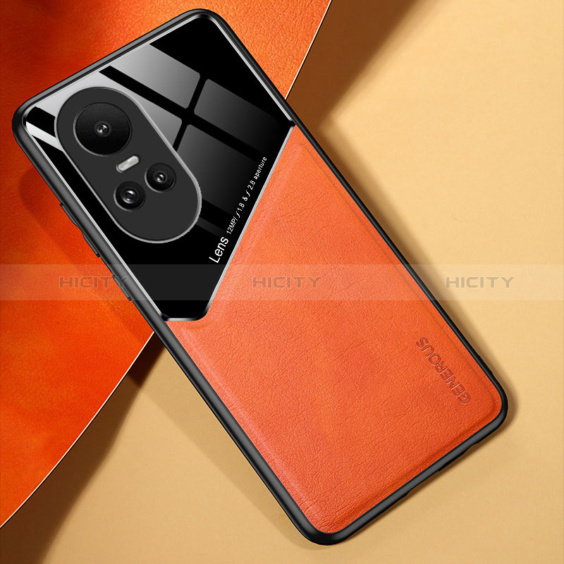 Coque Silicone Gel Motif Cuir Housse Etui avec Magnetique pour Oppo Reno10 5G Orange Plus