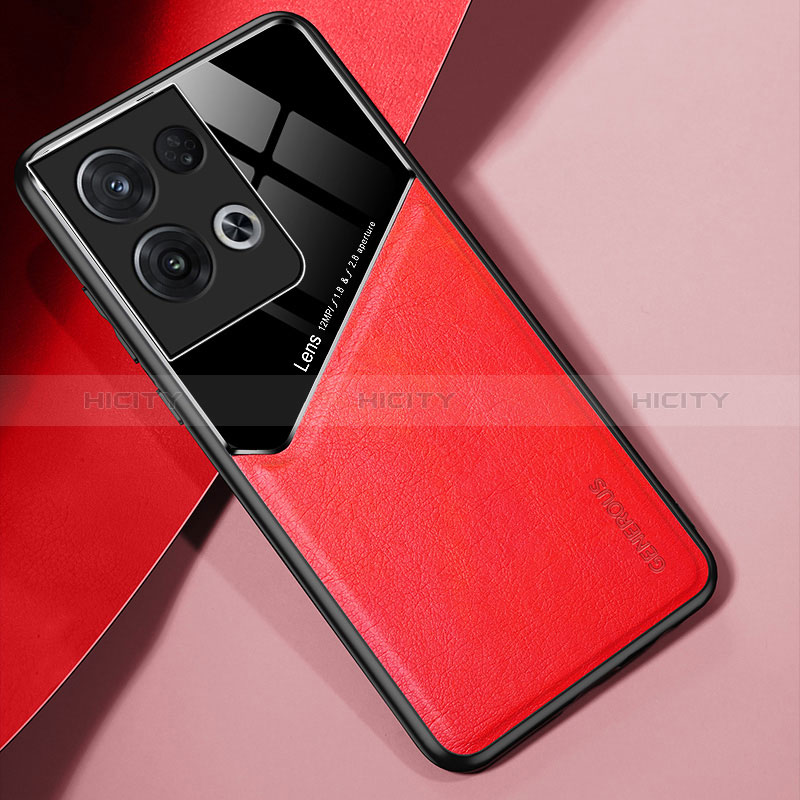 Coque Silicone Gel Motif Cuir Housse Etui avec Magnetique pour Oppo Reno9 Pro+ Plus 5G Rouge Plus