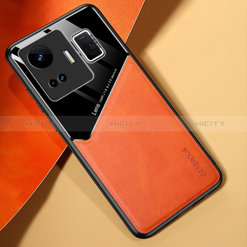 Coque Silicone Gel Motif Cuir Housse Etui avec Magnetique pour Realme GT Neo5 240W 5G Orange Plus