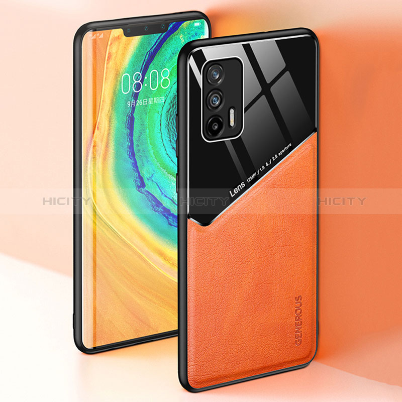 Coque Silicone Gel Motif Cuir Housse Etui avec Magnetique pour Realme Q3 Pro 5G Plus