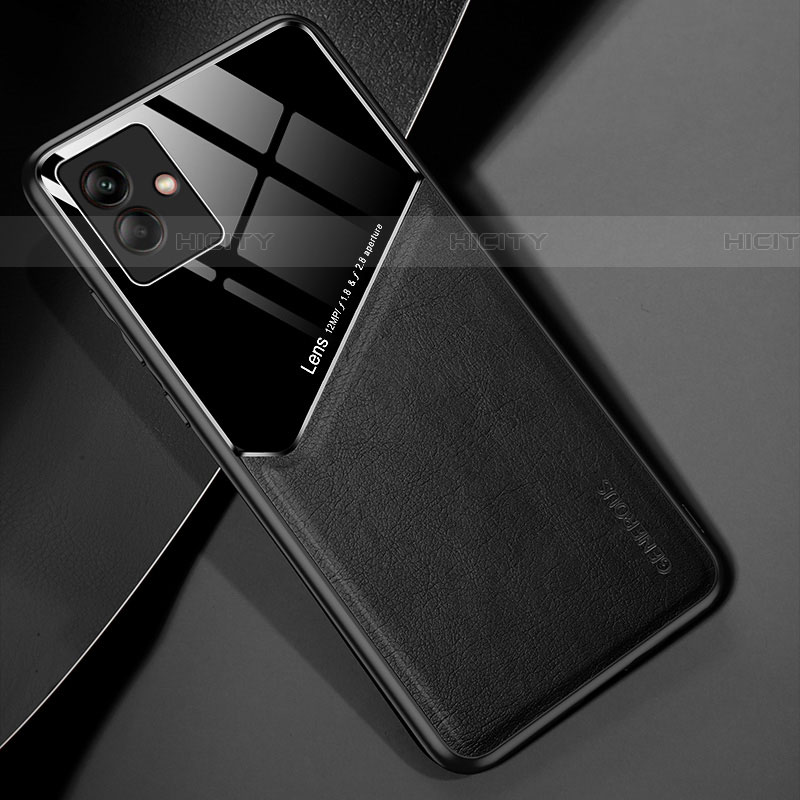 Coque Silicone Gel Motif Cuir Housse Etui avec Magnetique pour Samsung Galaxy A04E Noir Plus
