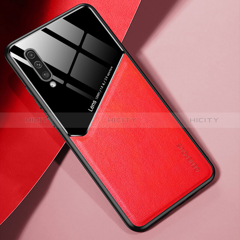 Coque Silicone Gel Motif Cuir Housse Etui avec Magnetique pour Samsung Galaxy A30S Rouge Plus