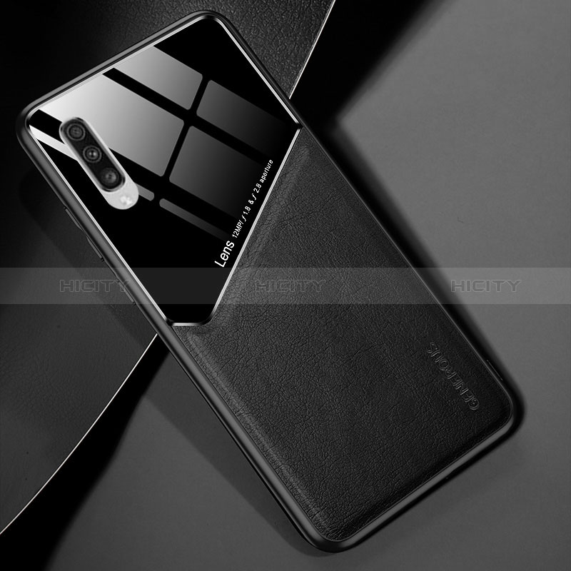Coque Silicone Gel Motif Cuir Housse Etui avec Magnetique pour Samsung Galaxy A70 Noir Plus