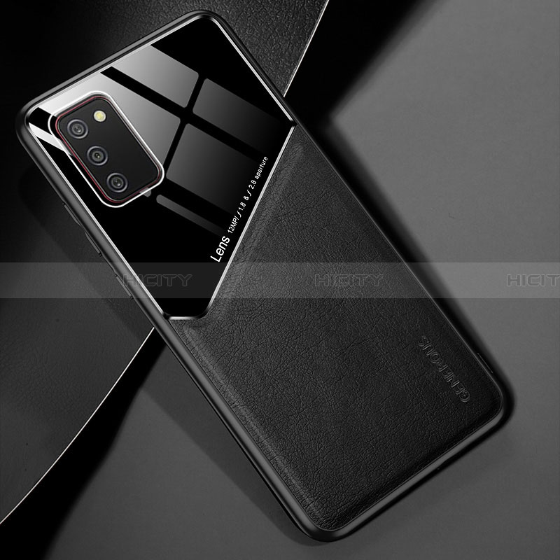 Coque Silicone Gel Motif Cuir Housse Etui avec Magnetique pour Samsung Galaxy F02S SM-E025F Noir Plus