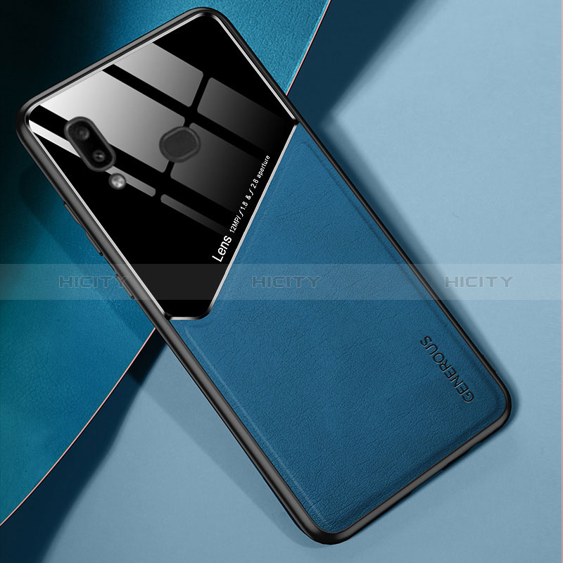 Coque Silicone Gel Motif Cuir Housse Etui avec Magnetique pour Samsung Galaxy M01s Bleu Plus