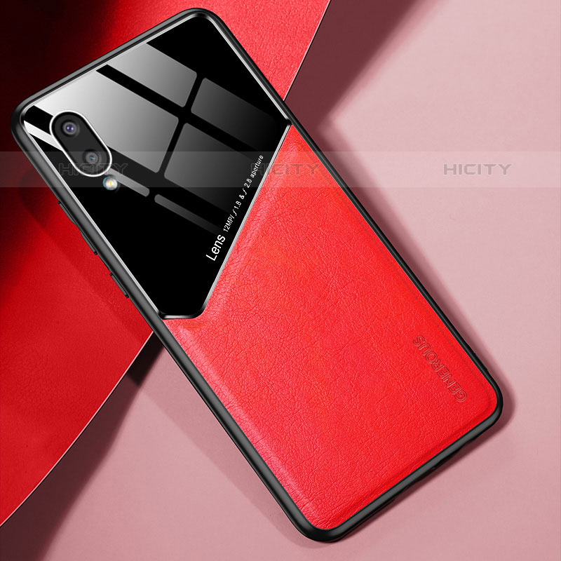 Coque Silicone Gel Motif Cuir Housse Etui avec Magnetique pour Samsung Galaxy M02 Rouge Plus