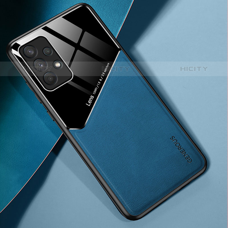 Coque Silicone Gel Motif Cuir Housse Etui avec Magnetique pour Samsung Galaxy M32 5G Bleu Plus