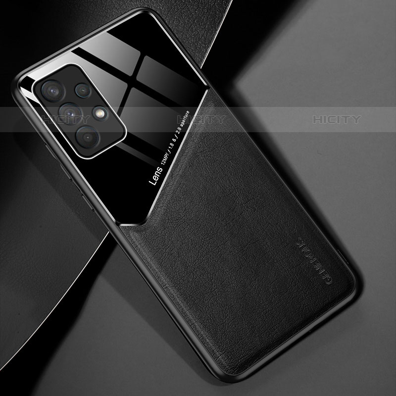 Coque Silicone Gel Motif Cuir Housse Etui avec Magnetique pour Samsung Galaxy M32 5G Noir Plus