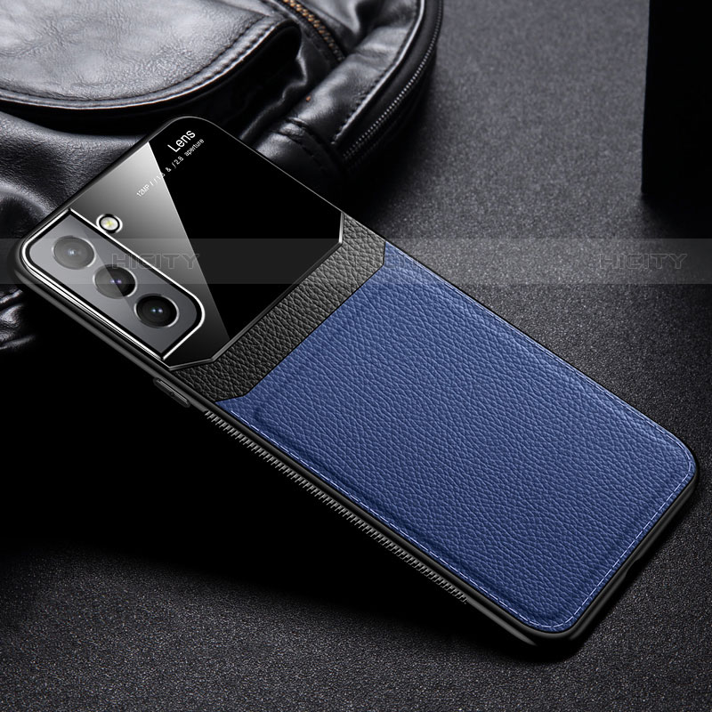 Coque Silicone Gel Motif Cuir Housse Etui avec Magnetique pour Samsung Galaxy S21 5G Bleu Plus
