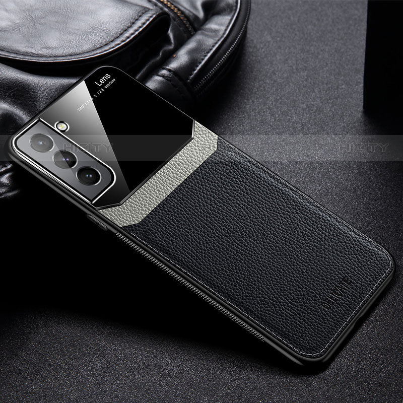 Coque Silicone Gel Motif Cuir Housse Etui avec Magnetique pour Samsung Galaxy S21 5G Noir Plus