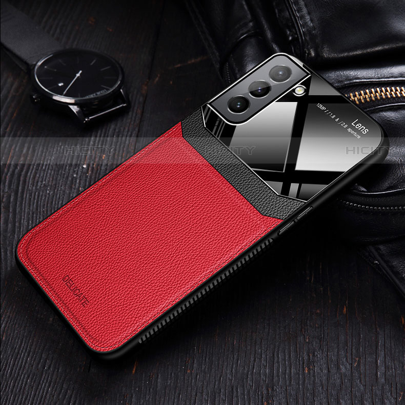 Coque Silicone Gel Motif Cuir Housse Etui avec Magnetique pour Samsung Galaxy S21 FE 5G Plus