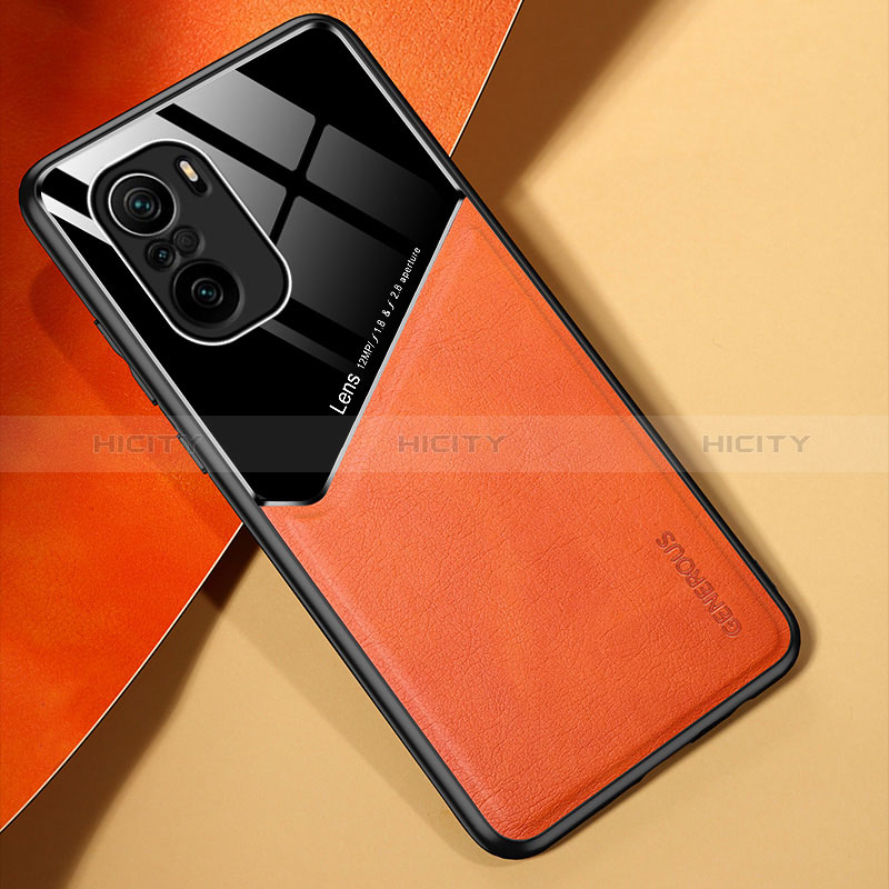 Coque Silicone Gel Motif Cuir Housse Etui avec Magnetique pour Xiaomi Mi 11i 5G Orange Plus