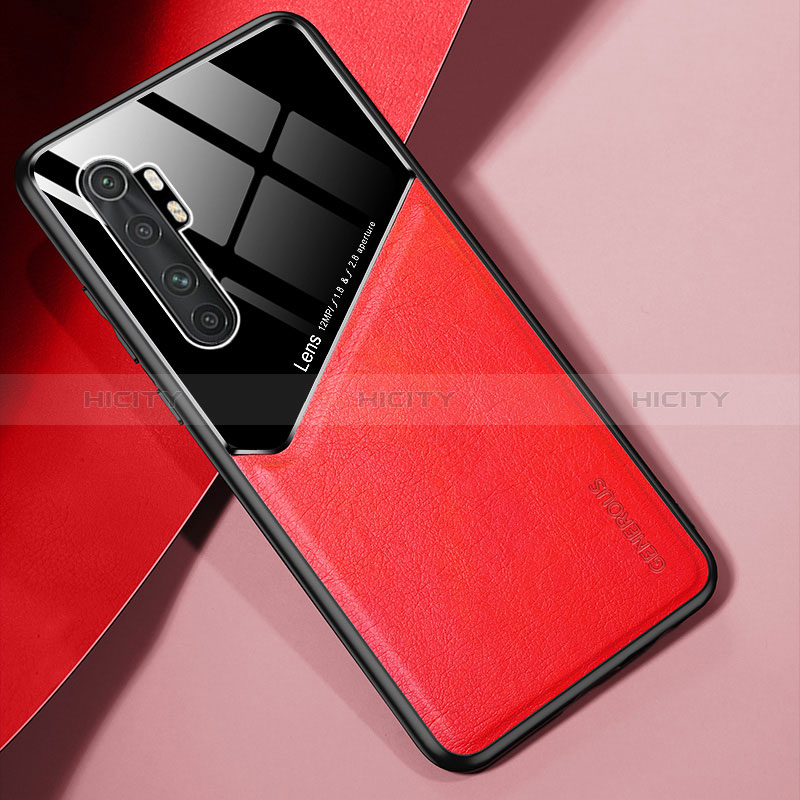 Coque Silicone Gel Motif Cuir Housse Etui avec Magnetique pour Xiaomi Mi Note 10 Lite Rouge Plus