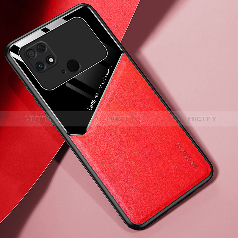 Coque Silicone Gel Motif Cuir Housse Etui avec Magnetique pour Xiaomi Poco C40 Rouge Plus