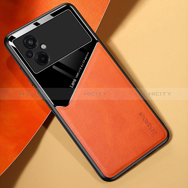 Coque Silicone Gel Motif Cuir Housse Etui avec Magnetique pour Xiaomi Poco M5 4G Orange Plus