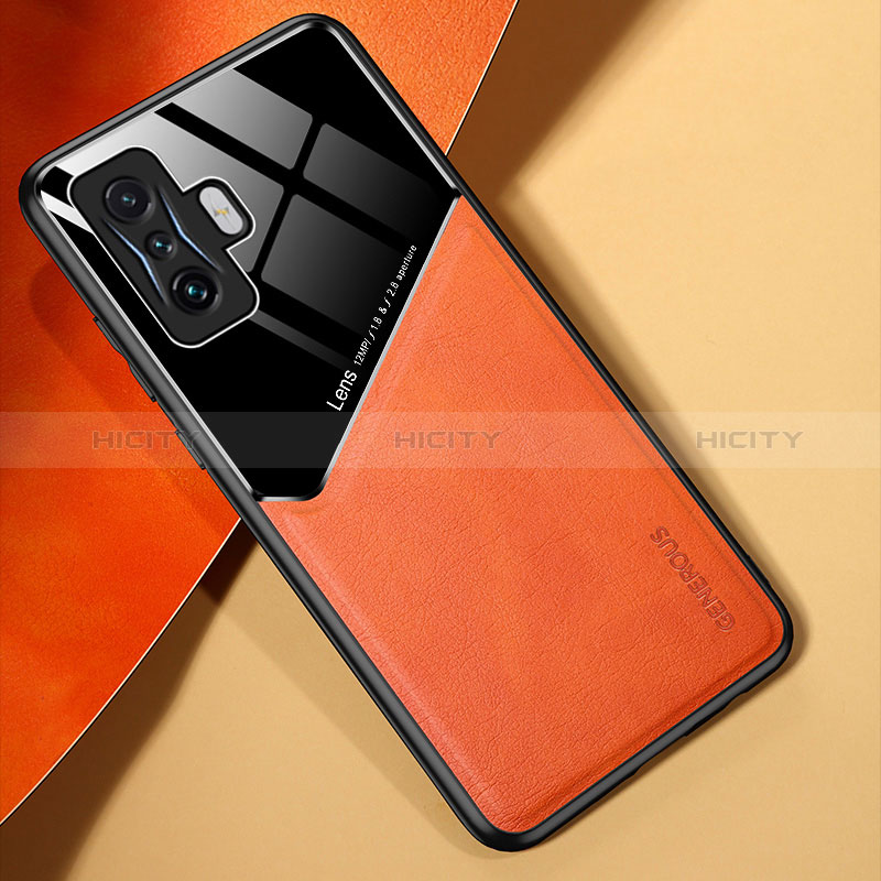 Coque Silicone Gel Motif Cuir Housse Etui avec Magnetique pour Xiaomi Redmi K50 Gaming AMG F1 5G Orange Plus