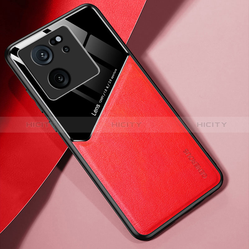 Coque Silicone Gel Motif Cuir Housse Etui avec Magnetique pour Xiaomi Redmi K60 Ultra 5G Rouge Plus