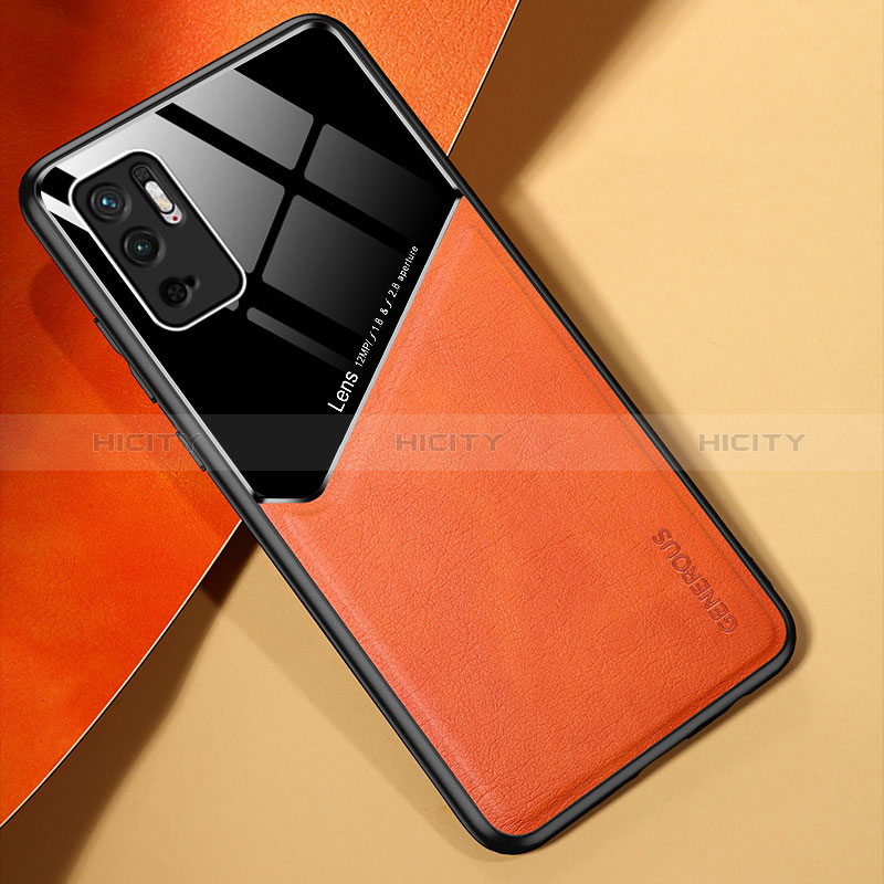 Coque Silicone Gel Motif Cuir Housse Etui avec Magnetique pour Xiaomi Redmi Note 10 5G Orange Plus