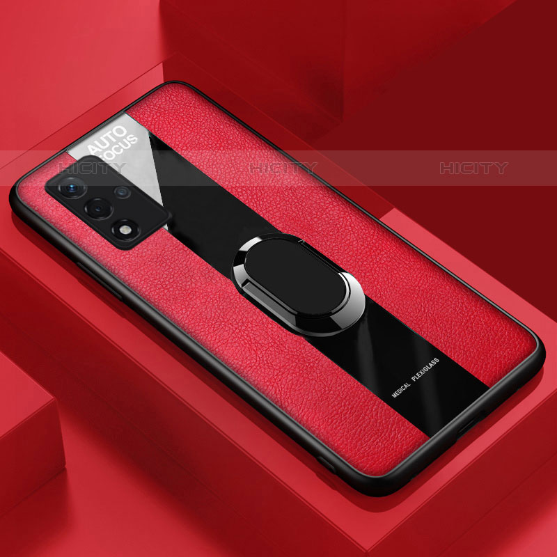 Coque Silicone Gel Motif Cuir Housse Etui avec Magnetique S01 pour Oppo A93 5G Rouge Plus