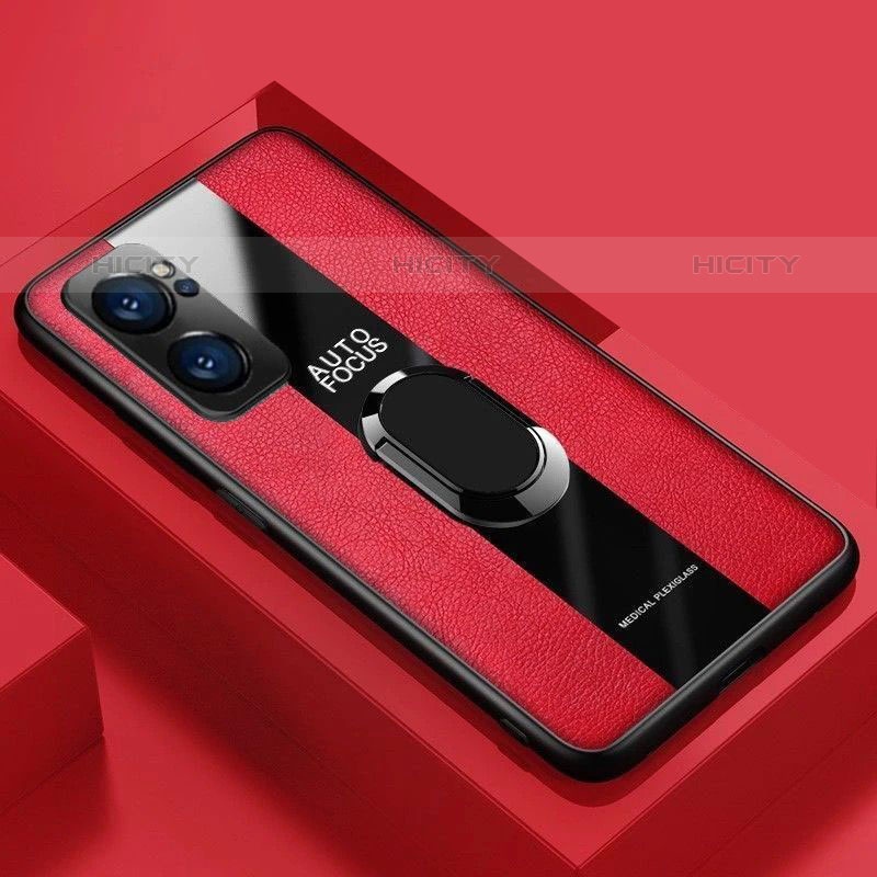 Coque Silicone Gel Motif Cuir Housse Etui avec Magnetique S01 pour Oppo Reno7 Pro 5G Rouge Plus