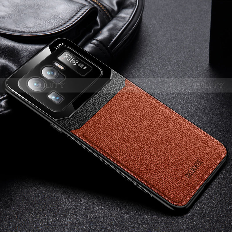 Coque Silicone Gel Motif Cuir Housse Etui avec Magnetique S01 pour Xiaomi Mi 11 Ultra 5G Marron Plus