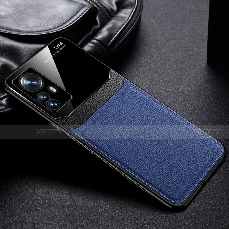 Coque Silicone Gel Motif Cuir Housse Etui avec Magnetique S01 pour Xiaomi Mi 12 5G Bleu Plus