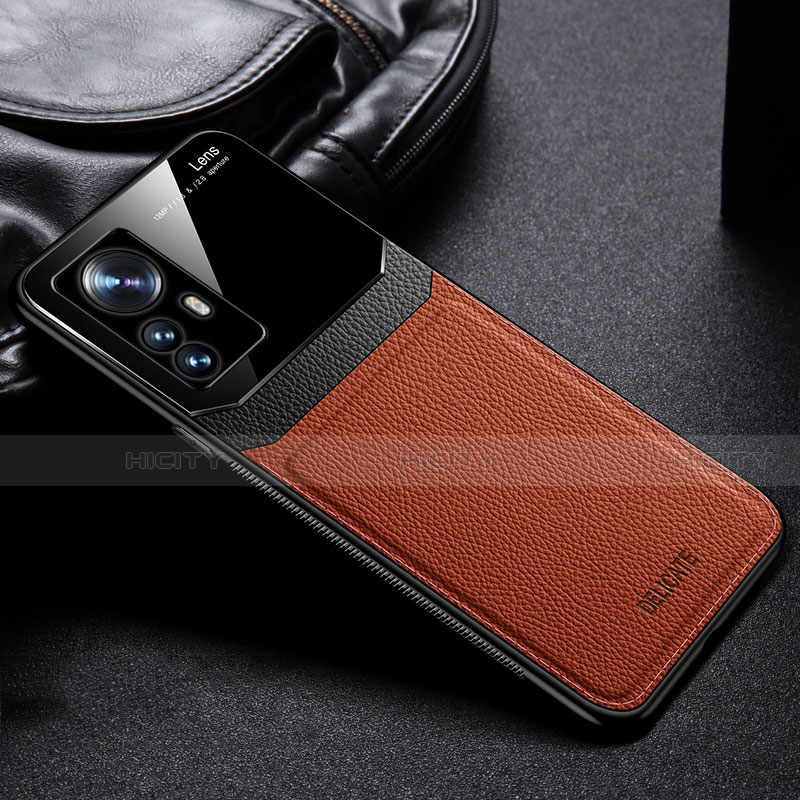 Coque Silicone Gel Motif Cuir Housse Etui avec Magnetique S01 pour Xiaomi Mi 12 5G Marron Plus