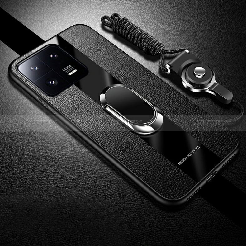 Coque Silicone Gel Motif Cuir Housse Etui avec Magnetique S01 pour Xiaomi Mi 13 5G Noir Plus