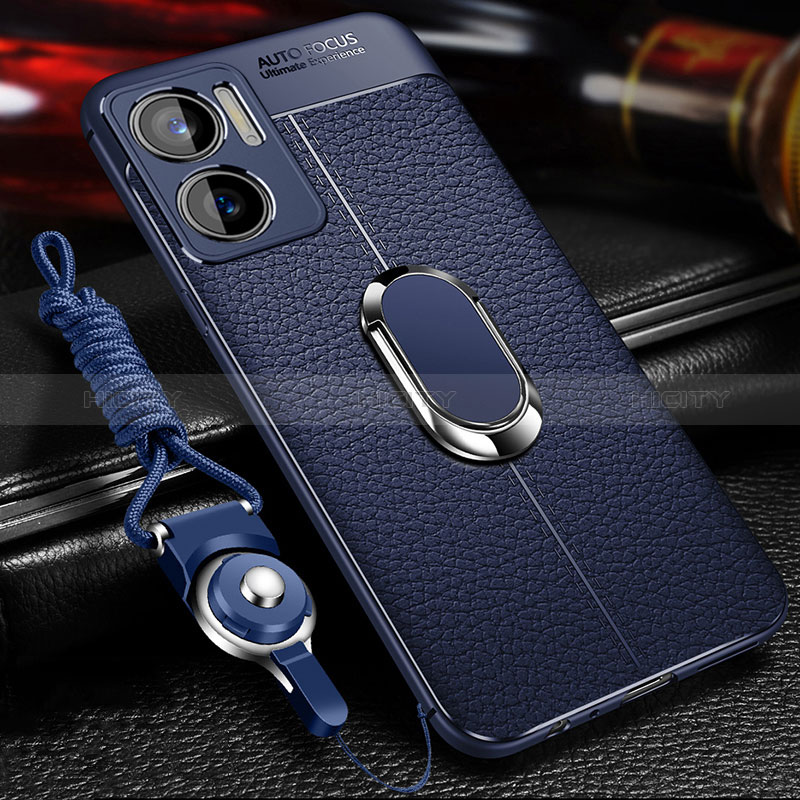 Coque Silicone Gel Motif Cuir Housse Etui avec Magnetique S01 pour Xiaomi Redmi 10 5G Bleu Plus