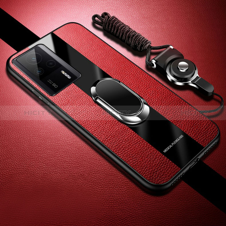 Coque Silicone Gel Motif Cuir Housse Etui avec Magnetique S01 pour Xiaomi Redmi K60E 5G Rouge Plus