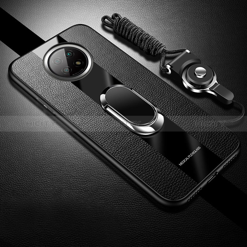 Coque Silicone Gel Motif Cuir Housse Etui avec Magnetique S01 pour Xiaomi Redmi Note 9T 5G Noir Plus