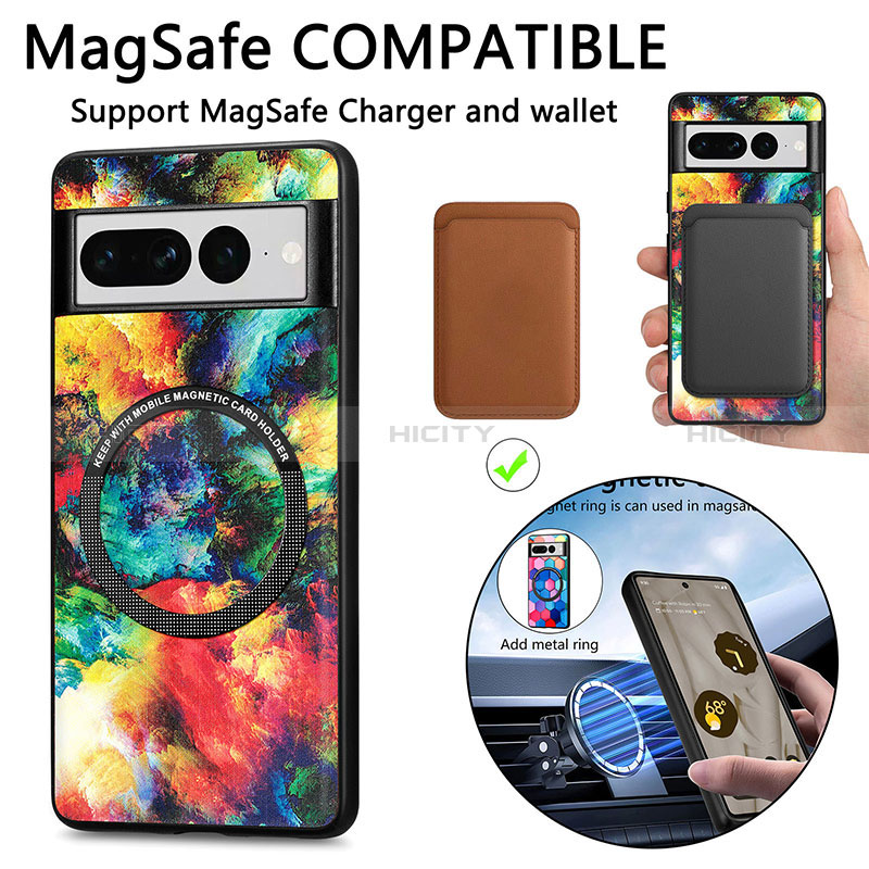 Coque Silicone Gel Motif Cuir Housse Etui avec Magnetique S01D pour Google Pixel 7 Pro 5G Plus