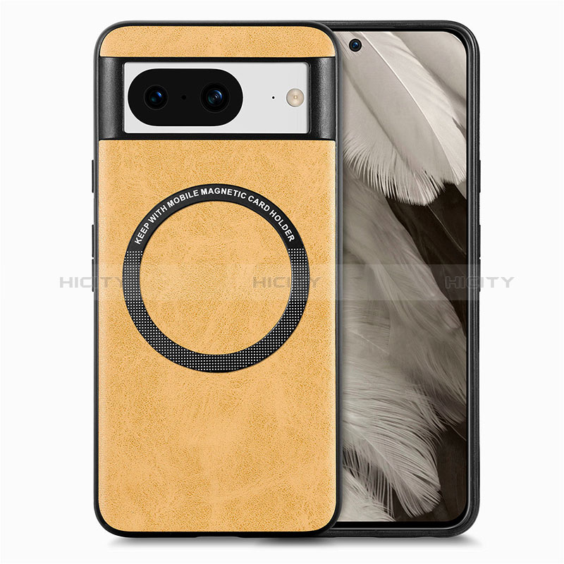 Coque Silicone Gel Motif Cuir Housse Etui avec Magnetique S01D pour Google Pixel 8 5G Brun Clair Plus