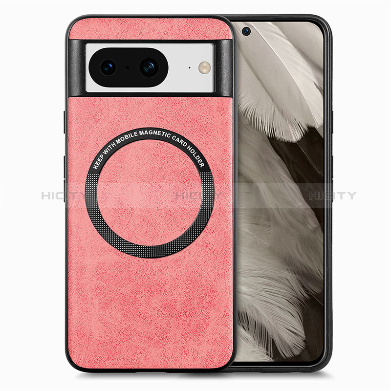 Coque Silicone Gel Motif Cuir Housse Etui avec Magnetique S01D pour Google Pixel 8 5G Rose Plus