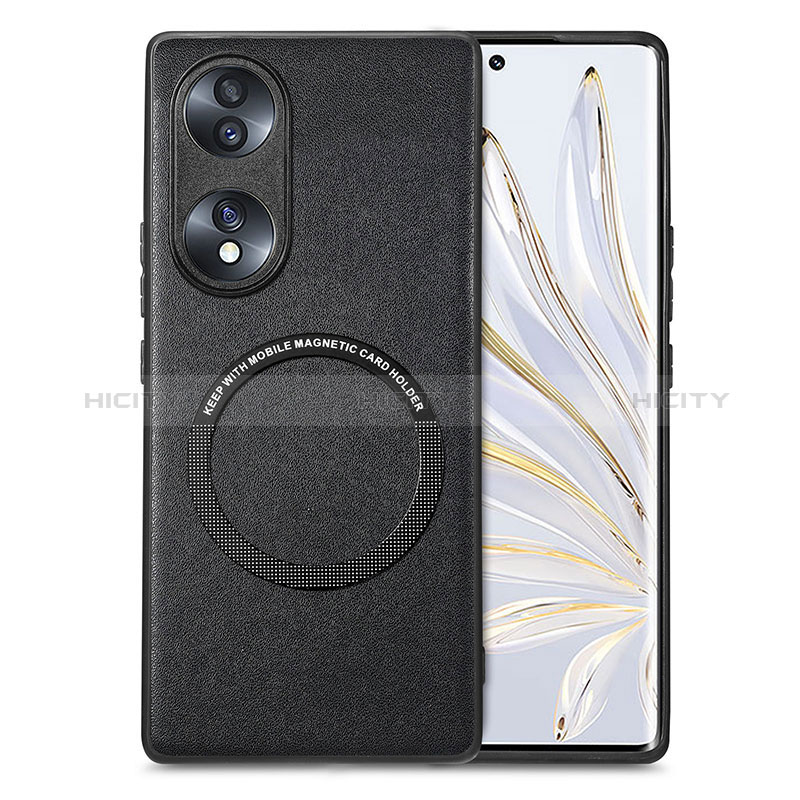 Coque Silicone Gel Motif Cuir Housse Etui avec Magnetique S01D pour Huawei Honor 70 5G Noir Plus