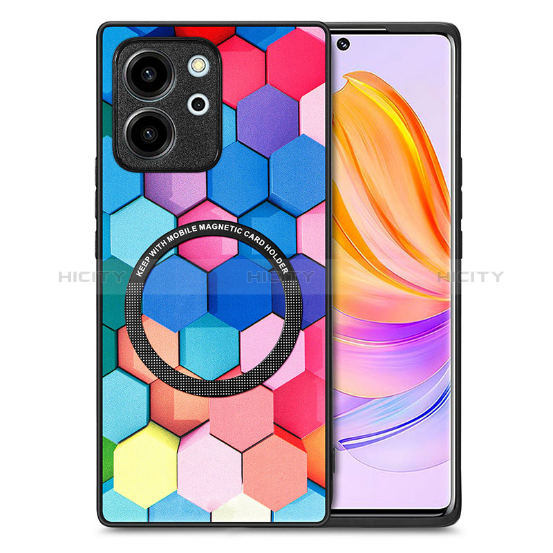 Coque Silicone Gel Motif Cuir Housse Etui avec Magnetique S01D pour Huawei Honor 80 SE 5G Colorful Plus